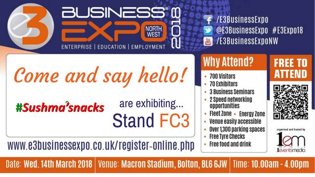 Sushma Snacks - Join Us - E3 Expo Twitter and Facebook